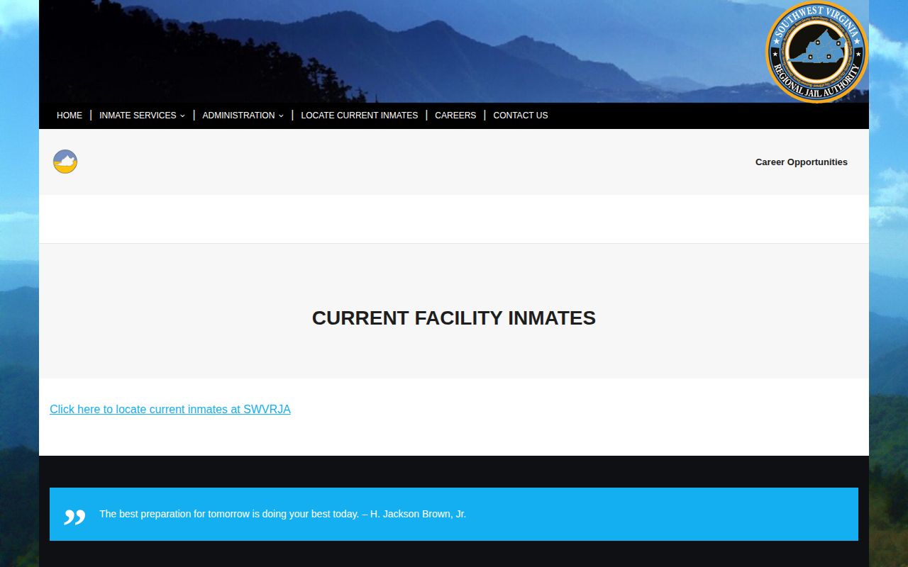 Washington County regional jail current-custody roster record-search page